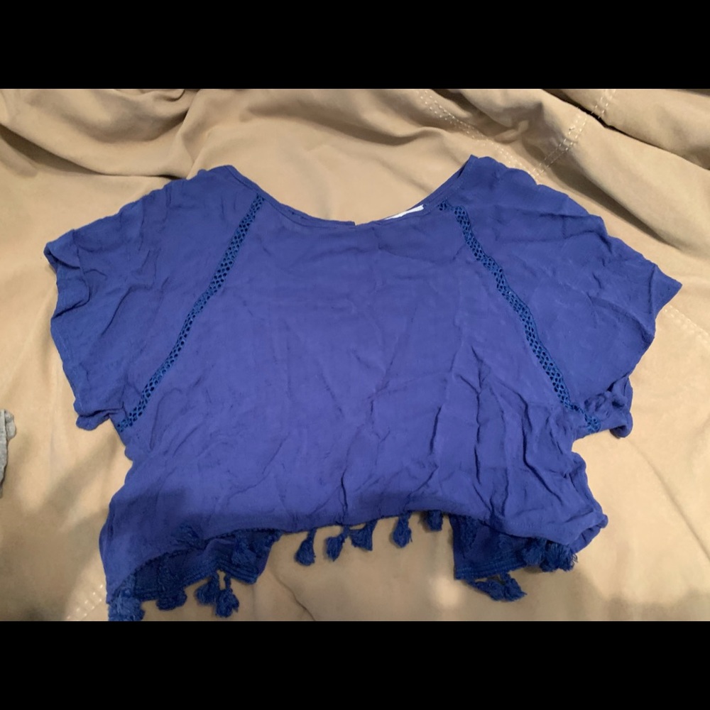 Blue pom crop top